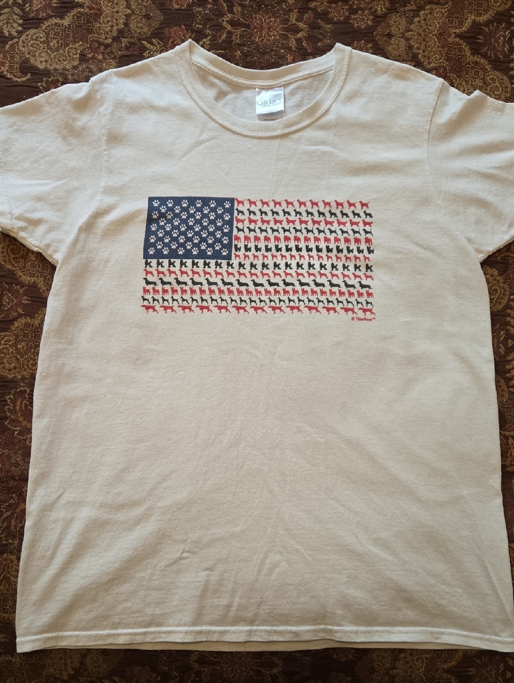 Women's Dog and Paw Print American Flag T-shirt